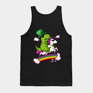 Leprechaun T-Rex Dinosaur Riding Unicorn St Patricks Day Irish Tank Top